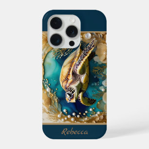 Ocean Life SeaLife Turtle Gold Pearls iPhone 15 Pro Case