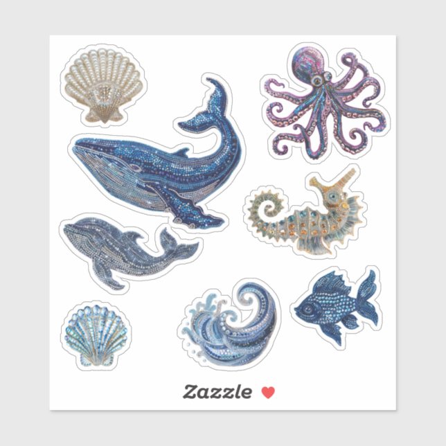 Ocean Life Sparkling Diamond Art Sticker Sheet (Sheet)