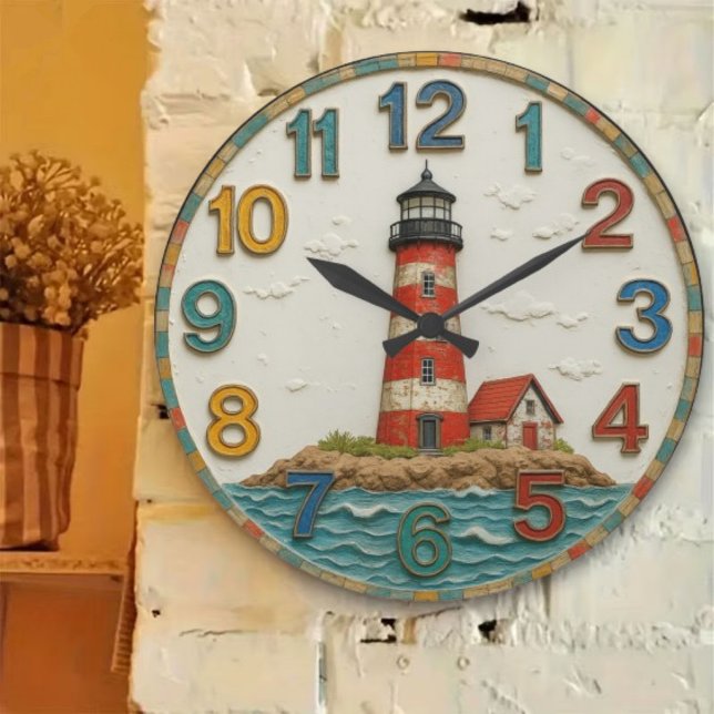 Ocean lighthouse coastal nautical seaside living large clock (Creator Uploaded)