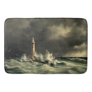 Ocean Lighthouse Waves Rocks Bathmat