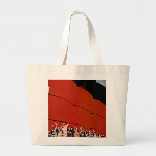 Ocean Liner Bon Voyage Large Tote Bag (Front)