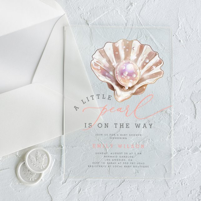 Ocean Little Pearl Under The Sea Baby Shower Acrylic Invitations (Creator Uploaded)