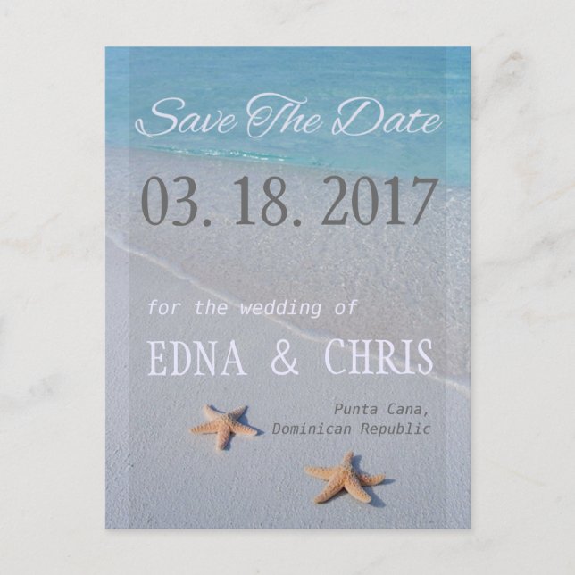 Ocean Love Beach Starfish Photo Save The Date Announcement Postcard (Front)