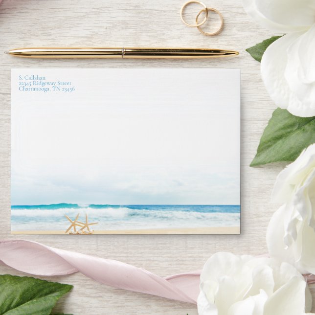 Ocean Love Beach Wedding Waves Starfish Envelope (Wedding)
