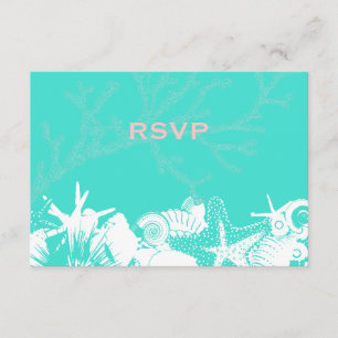 Ocean Love Teal Artsy Seashells Beach Wedding RSVP Card