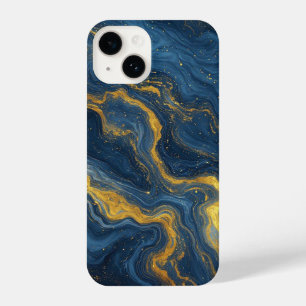 Ocean Luxe Marble Flow ✨ Blue & Gold Abstract  iPhone 14 Case