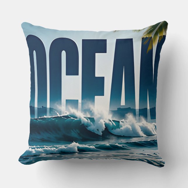 Ocean Luxury Coastal Editorial Graphic Design Cushion (Front)