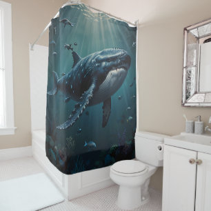 Ocean Majesty Blue Whale Undersea Voyage bathroom Shower Curtain