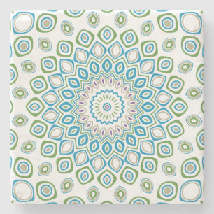 Ocean Mandala in Blue and Grey and White Stone Coaster