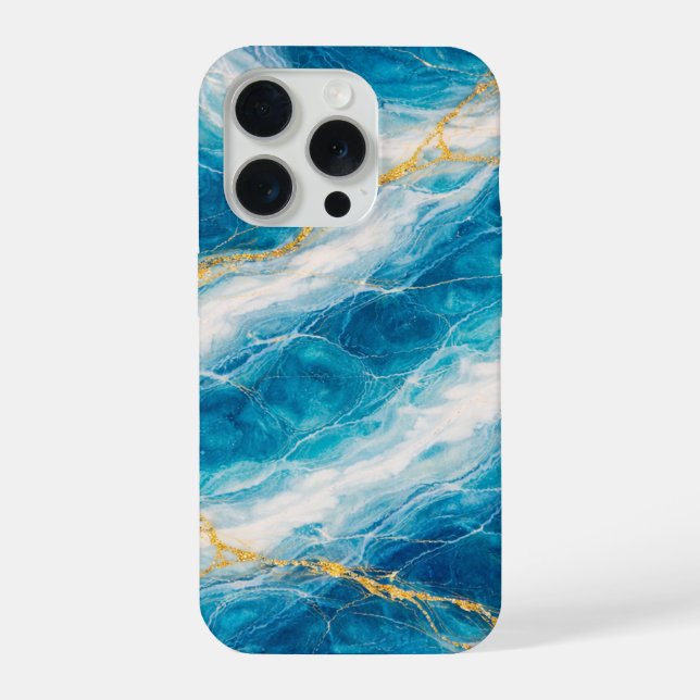 Ocean Marble with White Swirls and Gold Veining iPhone Case (Back)