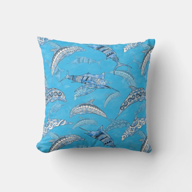 Ocean Marine Animals Dolphins Marlins Cushion (Front)