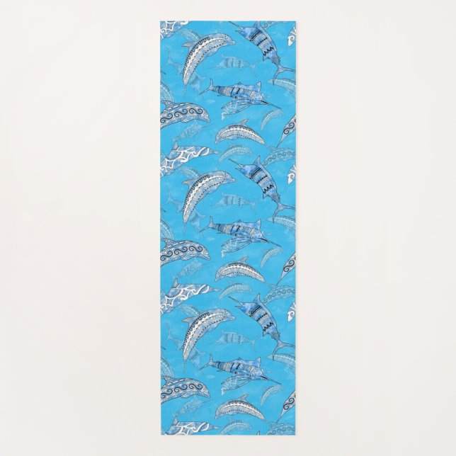 Ocean Marine Animals Dolphins Marlins Yoga Mat (Front)