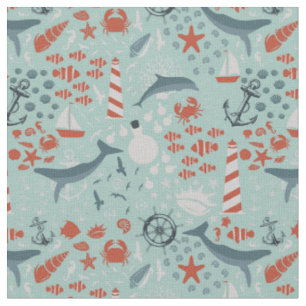 ocean marine nautical sea ship lighthouse fabric