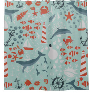 ocean marine nautical sea ship lighthouse shower curtain