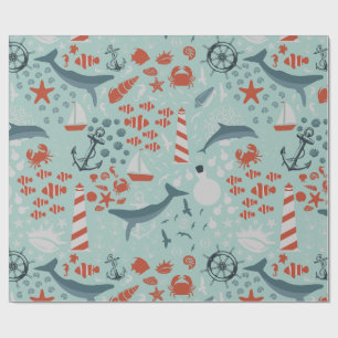 ocean marine nautical sea ship lighthouse wrapping paper
