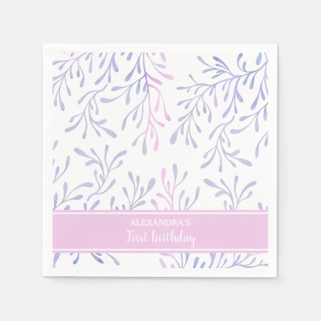 Ocean Mermaid Girl 1st Birthday Sea Life Party Napkin (Front)