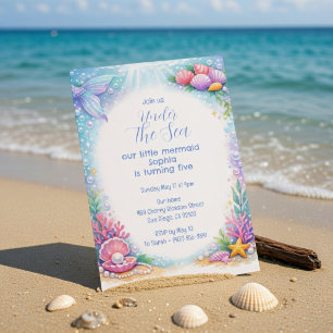 Ocean Mermaid Girls Under the Sea Fifth Birthday  Invitation