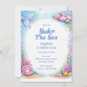 Ocean Mermaid Girls Under the Sea Seven Birthday Invitation