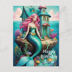 Ocean Mermaid Happy Birthday Postcard