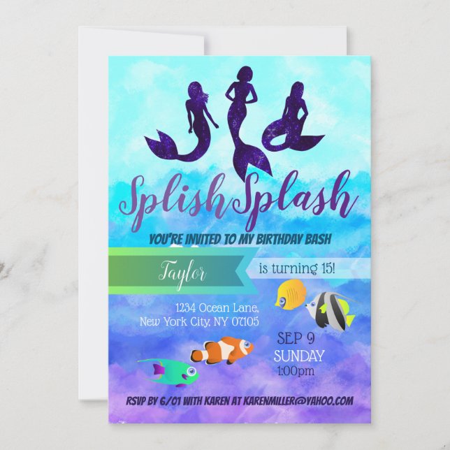 Ocean Mermaids Trio Birthday Invitations (Front)