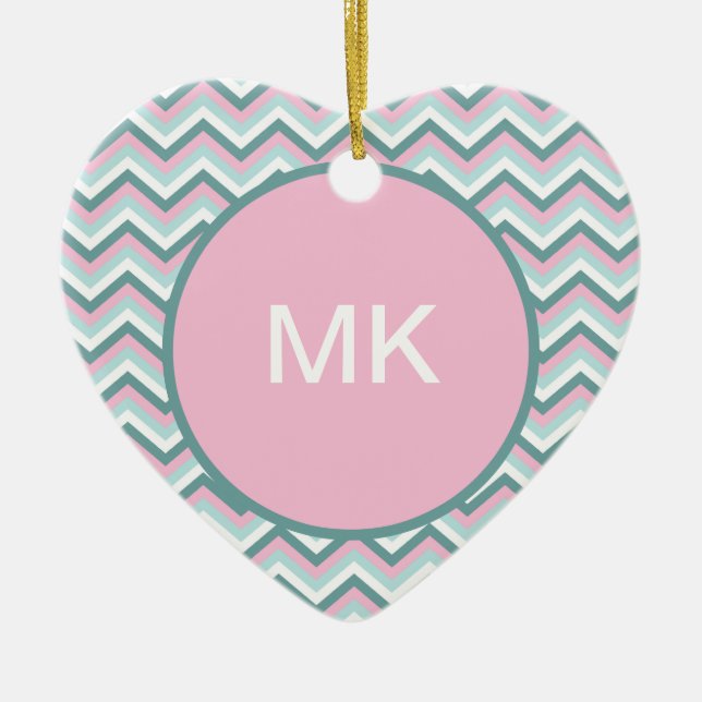 Ocean Mist Chevron Pattern Ceramic Tree Decoration (Front)