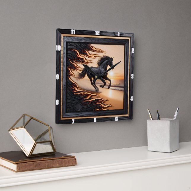 Ocean Morgan Ride: Charred Grain Image. Square Wall Clock (Office)