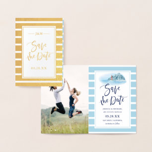 Ocean Mountain Lighthouse Wedding Save The Date Foil Card