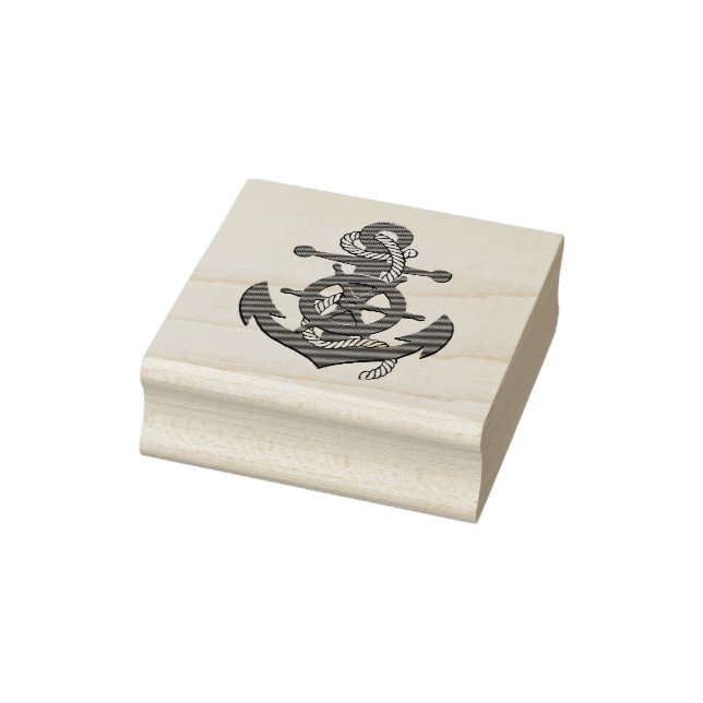 Ocean nautical ship wheel with anchor rubber stamp (Stamp)