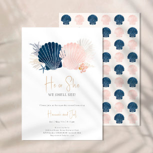 Ocean Navy and Blush Pink Gender Reveal He or She  Invitation