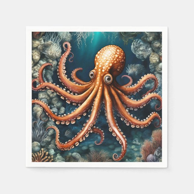 Ocean Octopus Deep Blue Napkin (Front)
