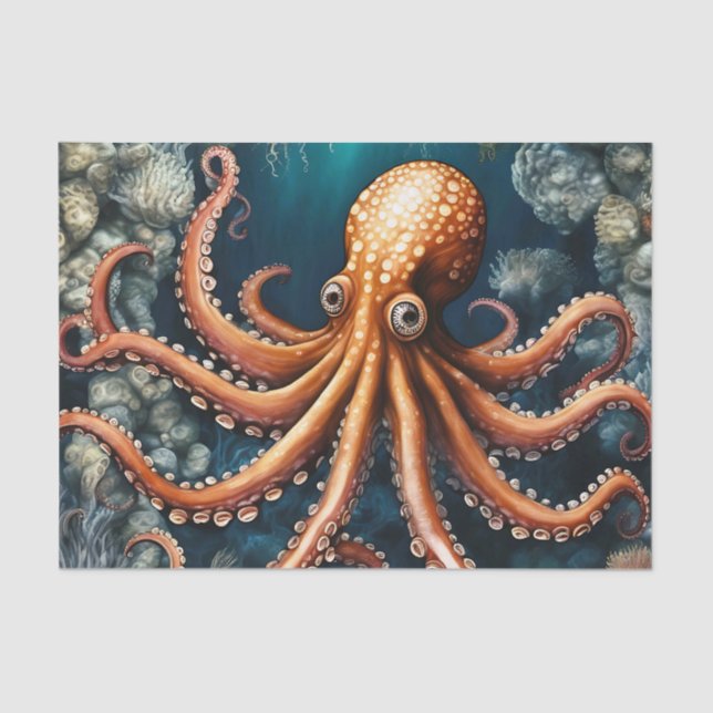Ocean Octopus Deep Blue Tissue Paper (Front)
