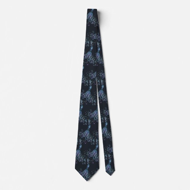 Ocean Octopus Indigo Blue Mauve Green Underwater Tie (Front)