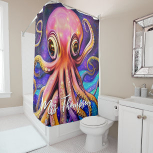 Ocean Octopus with Custom Name Shower Curtain