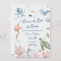 Ocean of love for Baby shower beach invitation