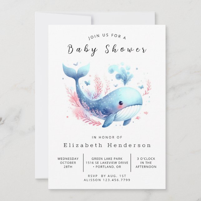 Ocean Online Whale Baby Shower Invitation (Front)
