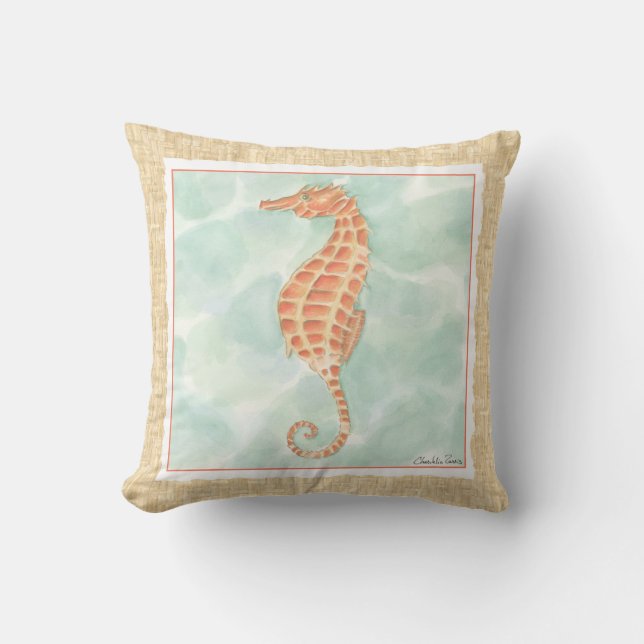 Ocean Orange Seahorse Cushion (Front)