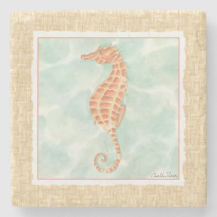 Ocean Orange Seahorse Stone Coaster