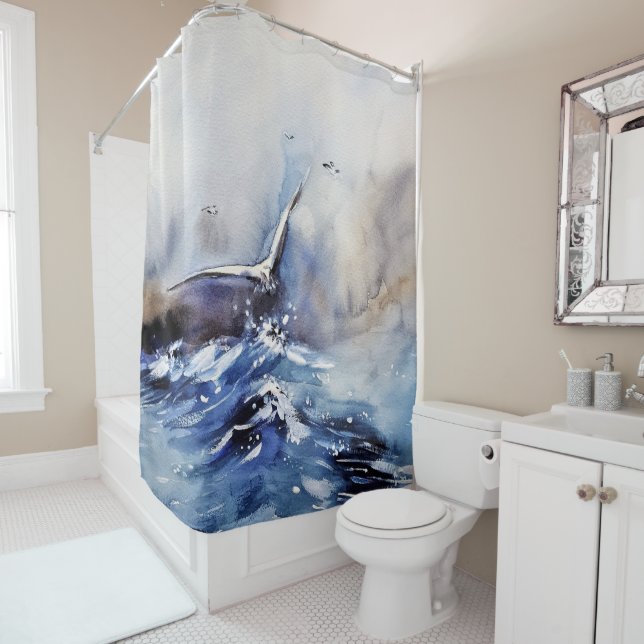 Ocean Painting Shower Curtain (In Situ)