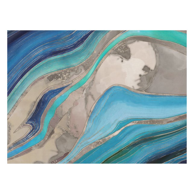 Ocean Palette  and taupe marble Tablecloth (Front (Horizontal))