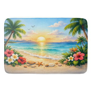 Ocean Palm Tree Floral Bath Rug