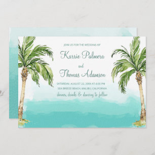 Ocean Palms   Watercolor Beach Wedding Invitation