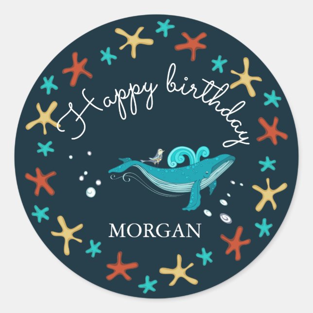 Ocean Party | Happy Birthday Monogram Sticker (Front)
