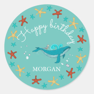 Ocean Party   Happy Birthday Monogram Sticker