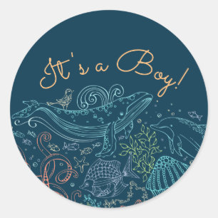 Ocean Party   It's a Boy Sticker