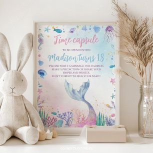 Ocean Pastel Mermaid Birthday Time Capsule Sign