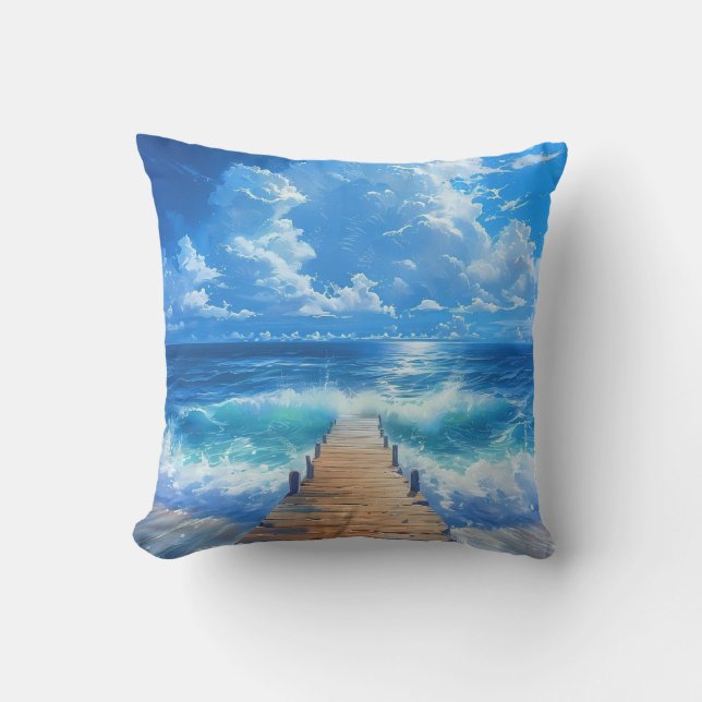 Ocean Pier and Sky Outdoor Pillow (Front)