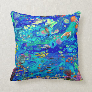Ocean pillow, beach pillow, coral reef, dolphins, cushion