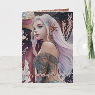 Ocean Pink Burgundy Watercolor Mermaid Card