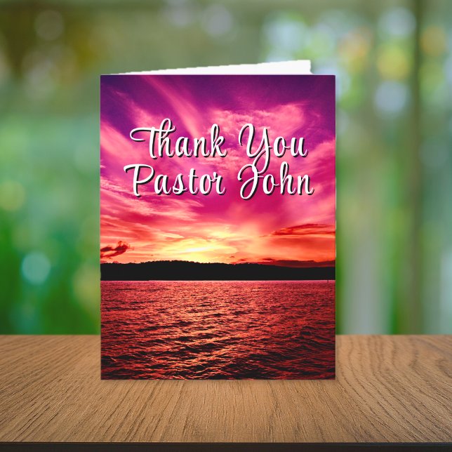 Ocean Pink Sunset  Pastor Appreciation  Thank You Card (Ocean Pink Sunset Pastor Appreciation Thank You Card)