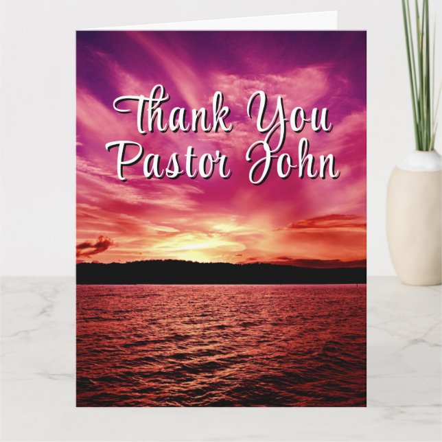 Ocean Pink Sunset  Pastor Appreciation  Thank You Card (Front)